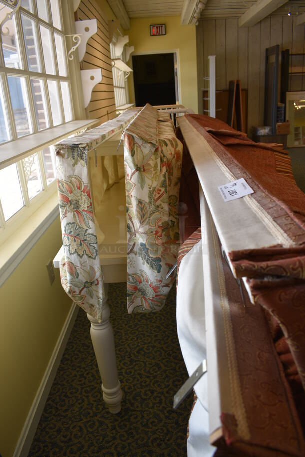 ALL ONE MONEY! Lot of Wooden Table and Various Fabrics! Includes 103" (yellow clothing store) - Image 3 of 5