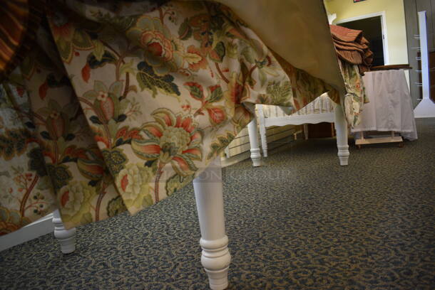 ALL ONE MONEY! Lot of Wooden Table and Various Fabrics! Includes 103" (yellow clothing store) - Image 4 of 5