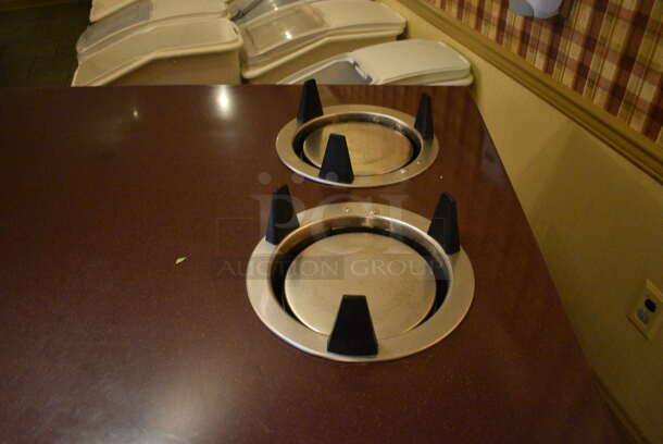 Maroon Countertop w/ 2 Plate Return Chutes, Rear Under Shelves and Wooden Exterior on Commercial Casters. BUYER MUST REMOVE. 72x40x38. (buffet) - Image 3 of 7