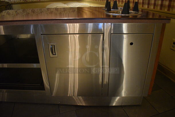 Maroon Countertop w/ 2 Plate Return Chutes, Rear Under Shelves and Wooden Exterior on Commercial Casters. BUYER MUST REMOVE. 72x40x38. (buffet) - Image 4 of 7