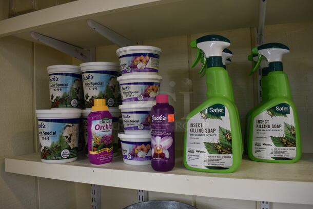 ALL ONE MONEY! Shelf Lot of Various Items Including Water Globes, Fertilizer and Skipping Fairies! BUYER MUST REMOVE. Shelf: 167x12. (greenhouse) - Image 10 of 10