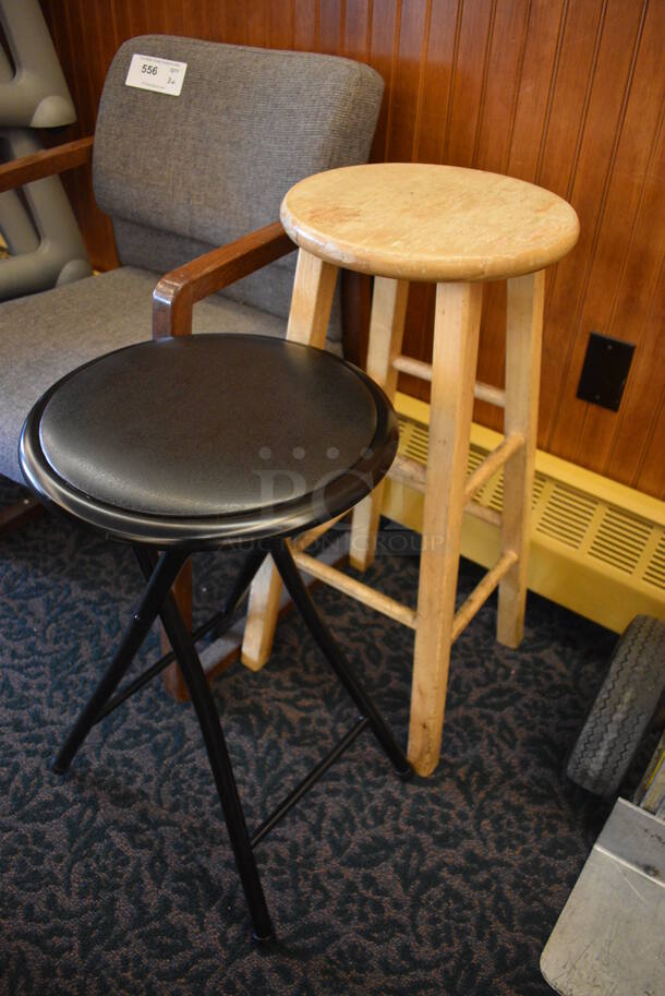3 Various Items; Wooden Stool, Metal Stool and Gray Chair. Includes 23x22x3. 3 Times Your Bid! (ballroom) - Image 5 of 5