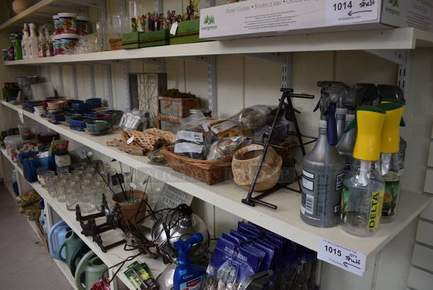 ALL ONE MONEY! Shelf Lot of Various Items Including Flower Pots! BUYER MUST REMOVE. Shelf: 167x12. (greenhouse)