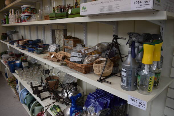 ALL ONE MONEY! Shelf Lot of Various Items Including Flower Pots! BUYER MUST REMOVE. Shelf: 167x12. (greenhouse) - Image 1 of 8
