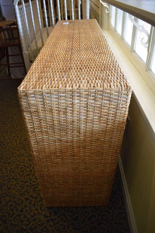3 Wicker Style Tables. Includes 59x16x33. 3 Times Your Bid! (yellow clothing store) - Image 3 of 4