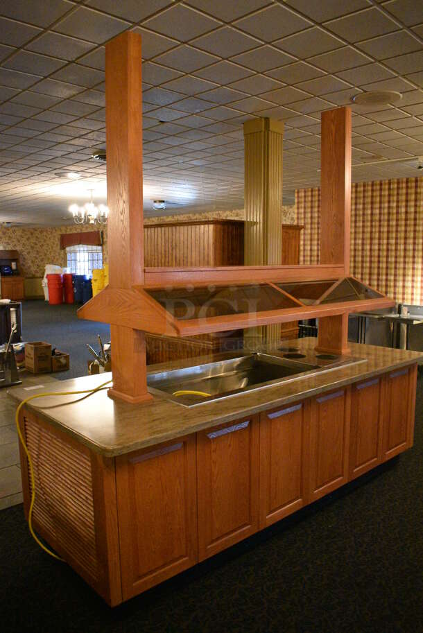 Portable Buffet Station w/ Sneeze Guard and Wooden Exterior on Commercial Casters. BUYER MUST REMOVE. 102x42x101. Unit Was In Working Condition When Restaurant Closed. BUYER MUST REMOVE. (buffet) - Image 3 of 6