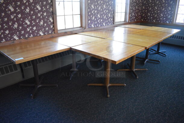 9 Wooden Tables on Metal Table Base. 36x36x30. 9 Times Your Bid! (back dining room)