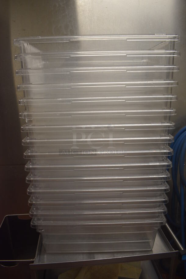 ALL ONE MONEY! Lot of 15 Clear Poly Bins! 18x26x9. (kitchen) - Image 1 of 3