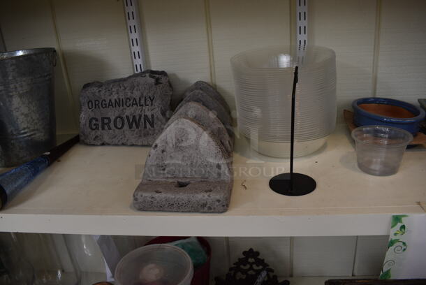 ALL ONE MONEY! Shelf Lot of Various Items Including Flower Pots! BUYER MUST REMOVE. Shelf: 167x12. (greenhouse) - Image 7 of 8