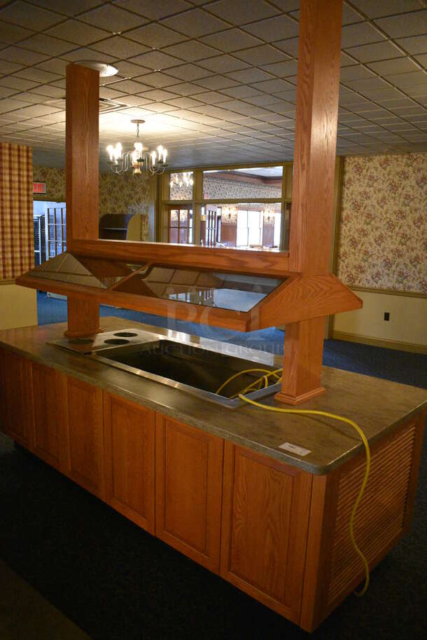 Portable Buffet Station w/ Sneeze Guard and Wooden Exterior on Commercial Casters. BUYER MUST REMOVE. 102x42x101. Unit Was In Working Condition When Restaurant Closed. BUYER MUST REMOVE. (buffet) - Image 6 of 6