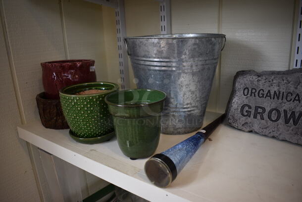 ALL ONE MONEY! Shelf Lot of Various Items Including Flower Pots! BUYER MUST REMOVE. Shelf: 167x12. (greenhouse) - Image 8 of 8