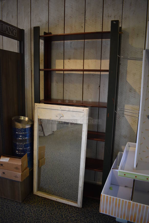 ALL ONE MONEY! Lot of 7 Various Items Including Racks, Shelving Unit, Mirror, Sidewalk Sign! Includes 36x12x78. (yellow clothing store) - Image 4 of 6
