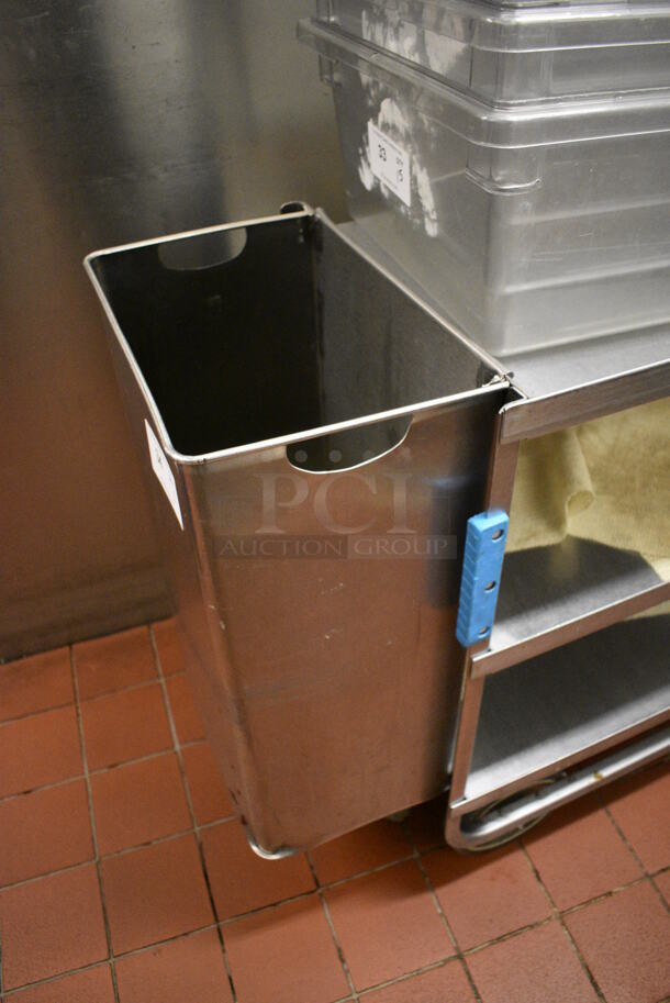 Stainless Steel Commercial 3 Tier Cart w/ Attached Trash Can and Push Handle on Commercial Casters. Does Not Include Contents. 41x20x34.5. (kitchen) - Image 2 of 5