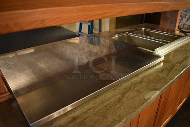 Portable Buffet Station w/ Flat Top and 2 Well Steam Table, Sneeze Guard and Wooden Exterior on Commercial Casters. BUYER MUST REMOVE. 102x42x101. Unit Was In Working Condition When Restaurant Closed. BUYER MUST REMOVE. (buffet) - Image 3 of 7