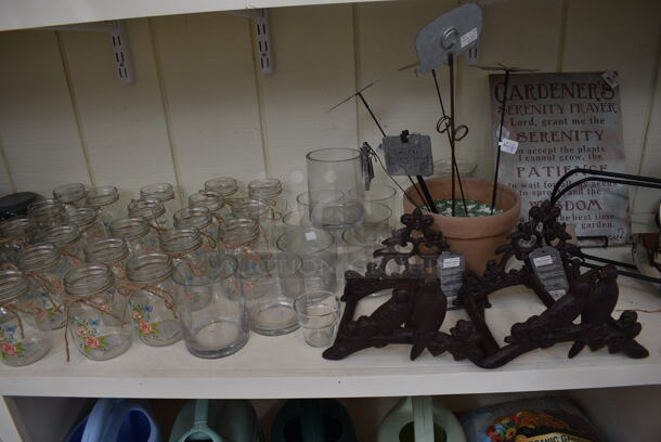 ALL ONE MONEY! Shelf Lot of Various Items Including Spray Bottles, Moss, Glass Jars! BUYER MUST REMOVE. Shelf: 167x12. (greenhouse) - Image 4 of 8