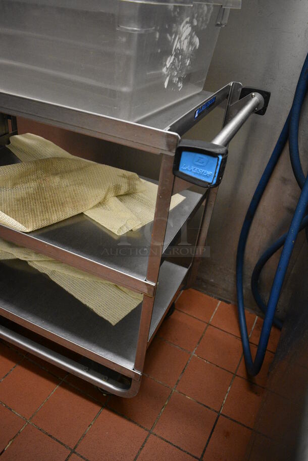 Stainless Steel Commercial 3 Tier Cart w/ Attached Trash Can and Push Handle on Commercial Casters. Does Not Include Contents. 41x20x34.5. (kitchen) - Image 4 of 5