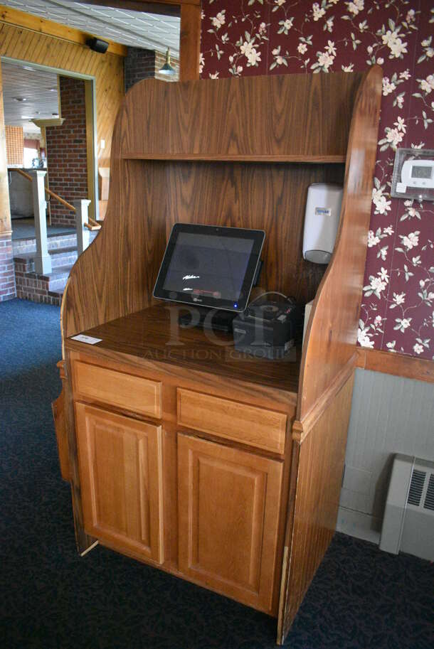 Wooden Cabinet w/ 2 Drawers, 2 Doors and Over Shelf. Does Not Include Contents. 40x26x73. (back dining room) - Image 3 of 7