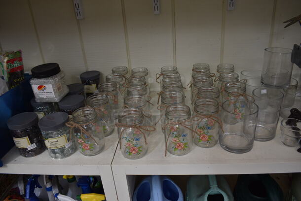 ALL ONE MONEY! Shelf Lot of Various Items Including Spray Bottles, Moss, Glass Jars! BUYER MUST REMOVE. Shelf: 167x12. (greenhouse) - Image 5 of 8