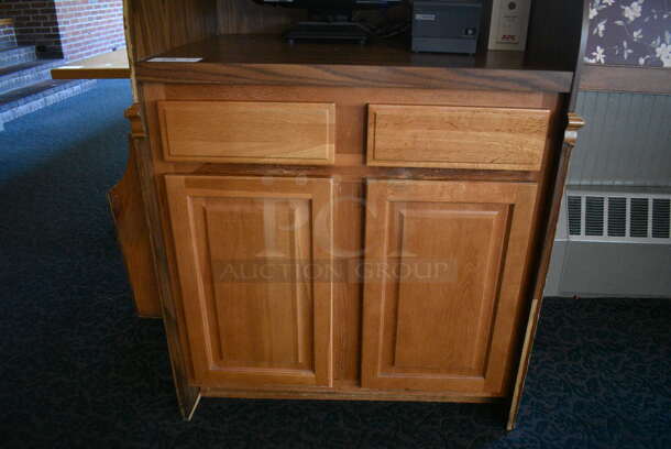 Wooden Cabinet w/ 2 Drawers, 2 Doors and Over Shelf. Does Not Include Contents. 40x26x73. (back dining room) - Image 4 of 7