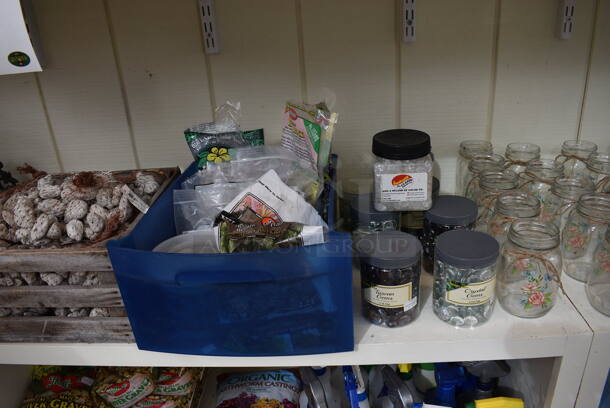 ALL ONE MONEY! Shelf Lot of Various Items Including Spray Bottles, Moss, Glass Jars! BUYER MUST REMOVE. Shelf: 167x12. (greenhouse) - Image 6 of 8