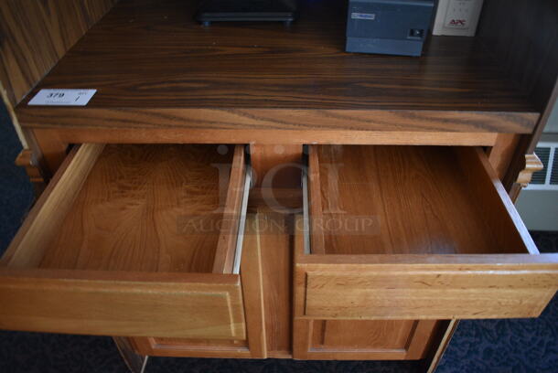 Wooden Cabinet w/ 2 Drawers, 2 Doors and Over Shelf. Does Not Include Contents. 40x26x73. (back dining room) - Image 6 of 7