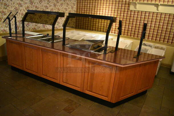 Portable Buffet Station w/ 2 Double Well Steam Tables, 2 Sneeze Guards and Wooden Exterior on Commercial Casters. BUYER MUST REMOVE. 158x42x59. Unit Was In Working Condition When Restaurant Closed. (buffet) - Image 2 of 10