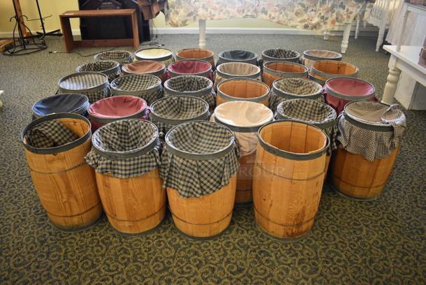 ALL ONE MONEY! Lot of 28 Barrels! 11x11x18. (yellow clothing store)