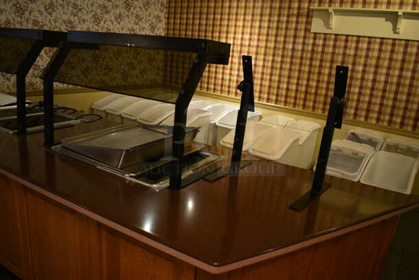 Portable Buffet Station w/ 2 Double Well Steam Tables, 2 Sneeze Guards and Wooden Exterior on Commercial Casters. BUYER MUST REMOVE. 158x42x59. Unit Was In Working Condition When Restaurant Closed. (buffet) - Image 3 of 10