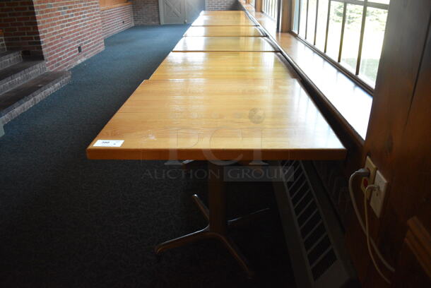 6 Wooden Tables on Metal Table Base. 36x36x30. 6 Times Your Bid! (back dining room)