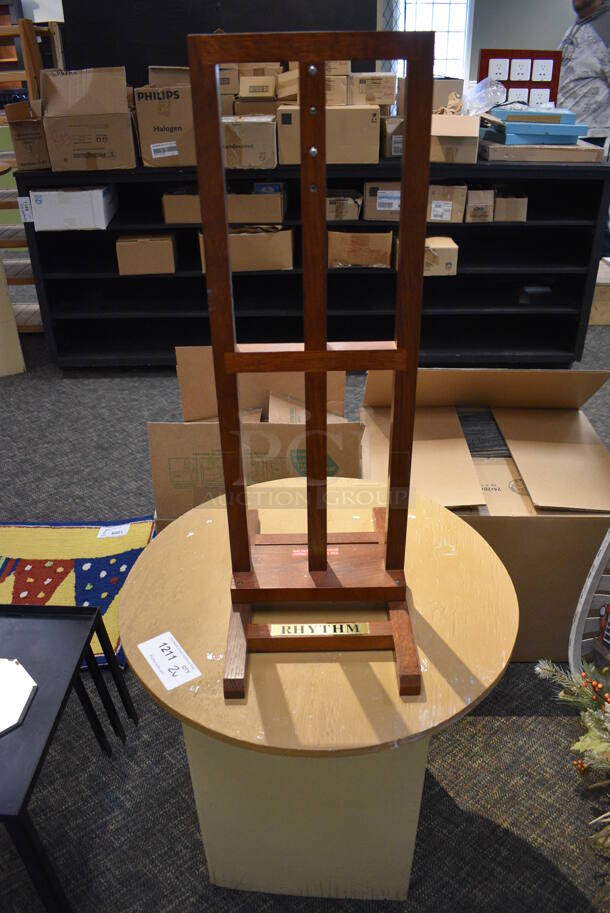 2 Wooden Items; Rack and Round Table. 24x24x24, 10x16x30. 2 Times Your Bid! (garden center) - Image 1 of 3
