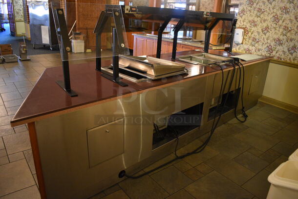 Portable Buffet Station w/ 2 Double Well Steam Tables, 2 Sneeze Guards and Wooden Exterior on Commercial Casters. BUYER MUST REMOVE. 158x42x59. Unit Was In Working Condition When Restaurant Closed. (buffet) - Image 5 of 10