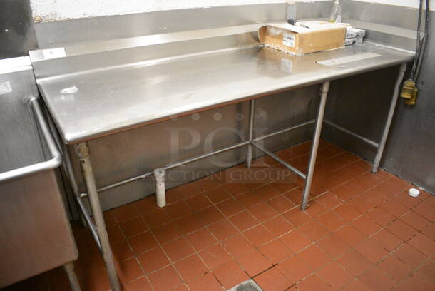Stainless Steel Commercial Table / Soda Station w/ Drip Tray, Back Splash and Side Splash Guard. 89x30x43. (kitchen) - Image 1 of 4