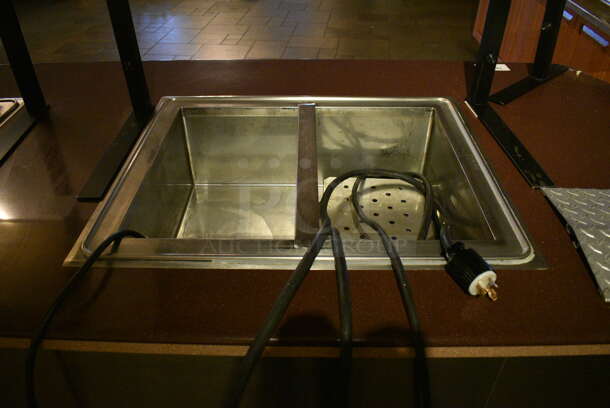 Portable Buffet Station w/ 2 Double Well Steam Tables, 2 Sneeze Guards and Wooden Exterior on Commercial Casters. BUYER MUST REMOVE. 158x42x59. Unit Was In Working Condition When Restaurant Closed. (buffet) - Image 6 of 10