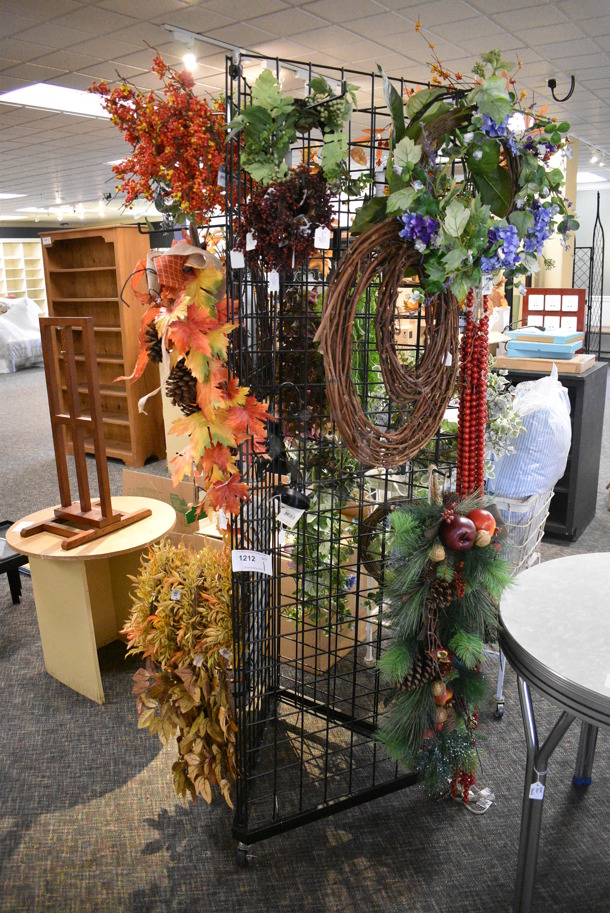 Black Metal Rack w/ Fake Plants on Commercial Casters. 25x25x77. (garden center) - Image 1 of 4