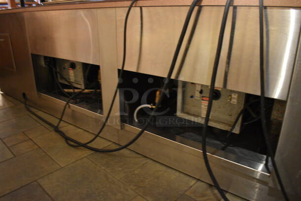 Portable Buffet Station w/ 2 Double Well Steam Tables, 2 Sneeze Guards and Wooden Exterior on Commercial Casters. BUYER MUST REMOVE. 158x42x59. Unit Was In Working Condition When Restaurant Closed. (buffet) - Image 8 of 10