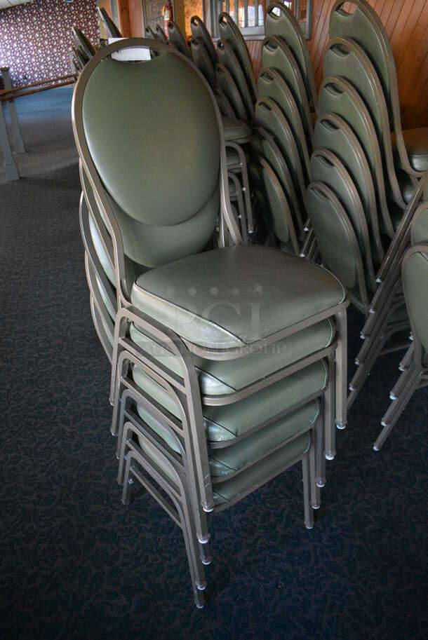 20 Green Stackable Banquet Chairs on Metal Frame. Stock Picture - Cosmetic Condition May Vary. 18x19x36. 20 Times Your Bid! (back dining room) - Image 2 of 4