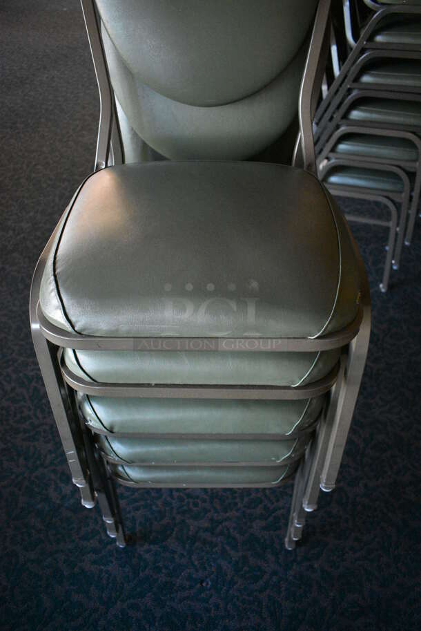 20 Green Stackable Banquet Chairs on Metal Frame. Stock Picture - Cosmetic Condition May Vary. 18x19x36. 20 Times Your Bid! (back dining room) - Image 3 of 4