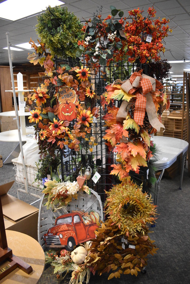 Black Metal Rack w/ Fake Plants on Commercial Casters. 25x25x77. (garden center) - Image 3 of 4