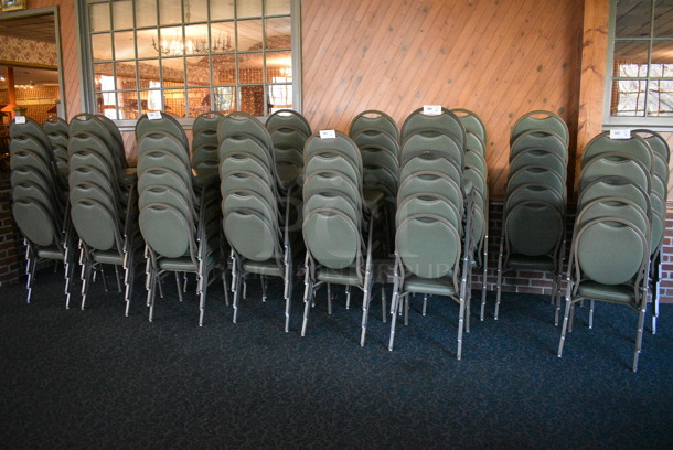 20 Green Stackable Banquet Chairs on Metal Frame. Stock Picture - Cosmetic Condition May Vary. 18x19x36. 20 Times Your Bid! (back dining room) - Image 4 of 4