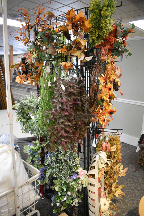 Black Metal Rack w/ Fake Plants on Commercial Casters. 25x25x77. (garden center) - Image 4 of 4