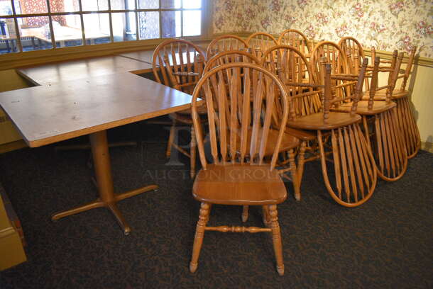 4 Wooden Tables w/ 16 Wooden Dining Chairs. 36x36x30. 18x17.5x37.5. 4 Times Your Bid! (main dining room)