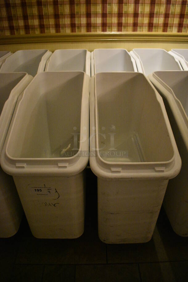 4 White Poly Ingredient Bins w/ Clear Lids on Commercial Casters. 13x29x28.5. 4 Times Your Bid! (buffet) - Image 1 of 4