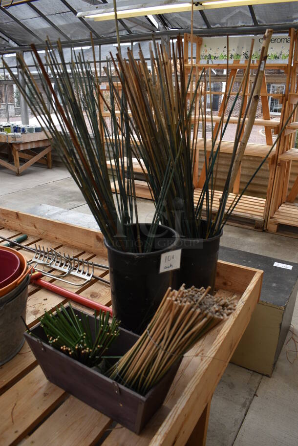 Wooden Stands w/ Contents Including Metal Buckets. BUYER MUST REMOVE. 72.5x72.5x28.5. (greenhouse) - Image 4 of 6