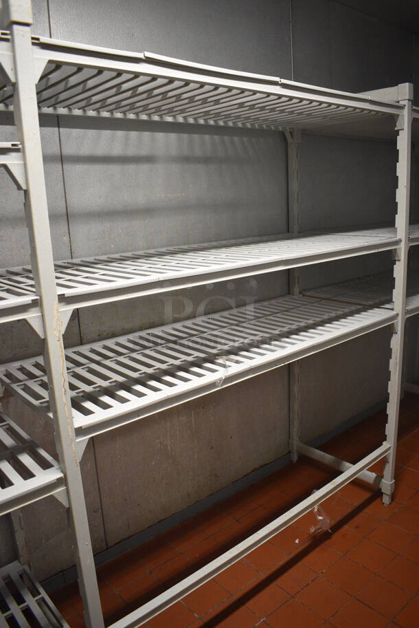 Gray Poly Three Section Shelving Unit; Five Tier, Three Tier and Three Tier. BUYER MUST DISMANTLE. PCI CANNOT DISMANTLE FOR SHIPPING. PLEASE CONSIDER FREIGHT CHARGES.
 164x24x72. (kitchen) - Image 3 of 4