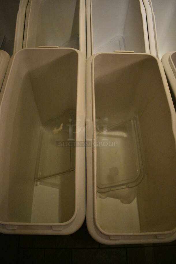 4 White Poly Ingredient Bins w/ Clear Lids on Commercial Casters. 13x29x28.5. 4 Times Your Bid! (buffet) - Image 2 of 4