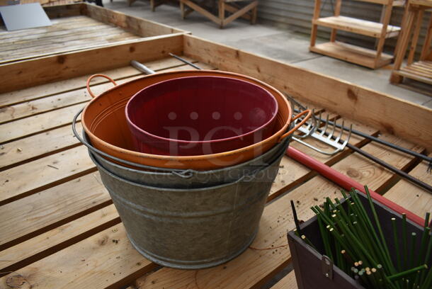 Wooden Stands w/ Contents Including Metal Buckets. BUYER MUST REMOVE. 72.5x72.5x28.5. (greenhouse) - Image 5 of 6