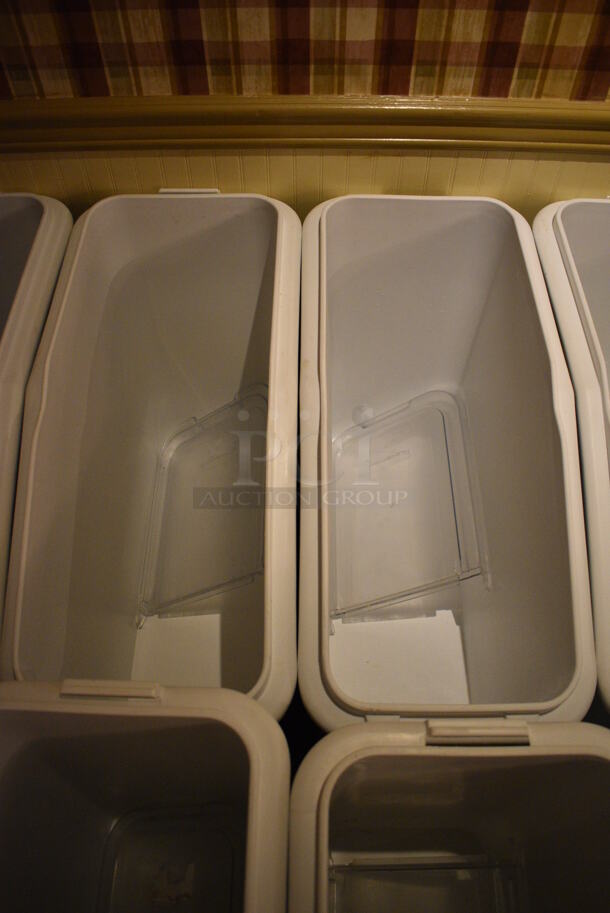 4 White Poly Ingredient Bins w/ Clear Lids on Commercial Casters. 13x29x28.5. 4 Times Your Bid! (buffet) - Image 3 of 4