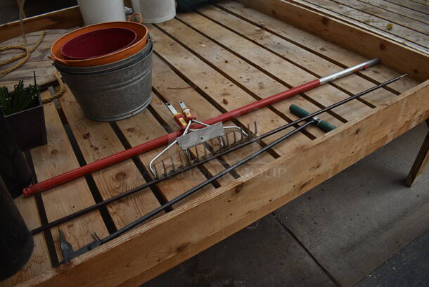 Wooden Stands w/ Contents Including Metal Buckets. BUYER MUST REMOVE. 72.5x72.5x28.5. (greenhouse) - Image 6 of 6