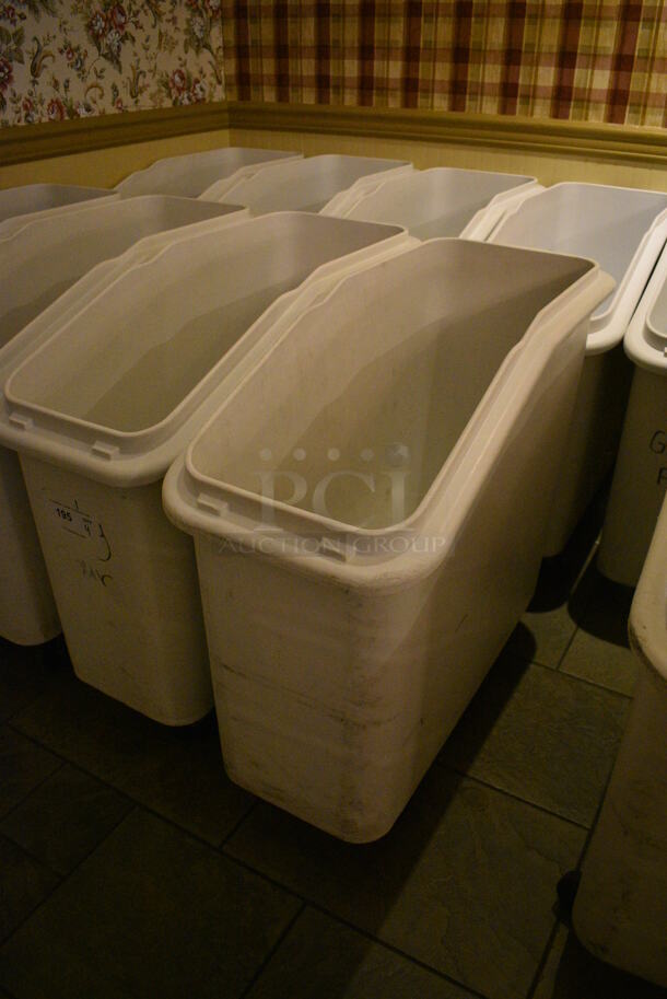 4 White Poly Ingredient Bins w/ Clear Lids on Commercial Casters. 13x29x28.5. 4 Times Your Bid! (buffet) - Image 4 of 4
