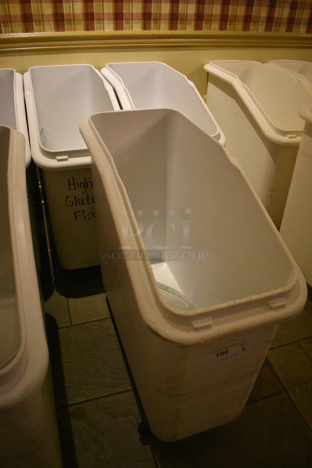 3 White Poly Ingredient Bins w/ Clear Lids on Commercial Casters. 13x29x28.5. 3 Times Your Bid! (buffet) - Image 2 of 5